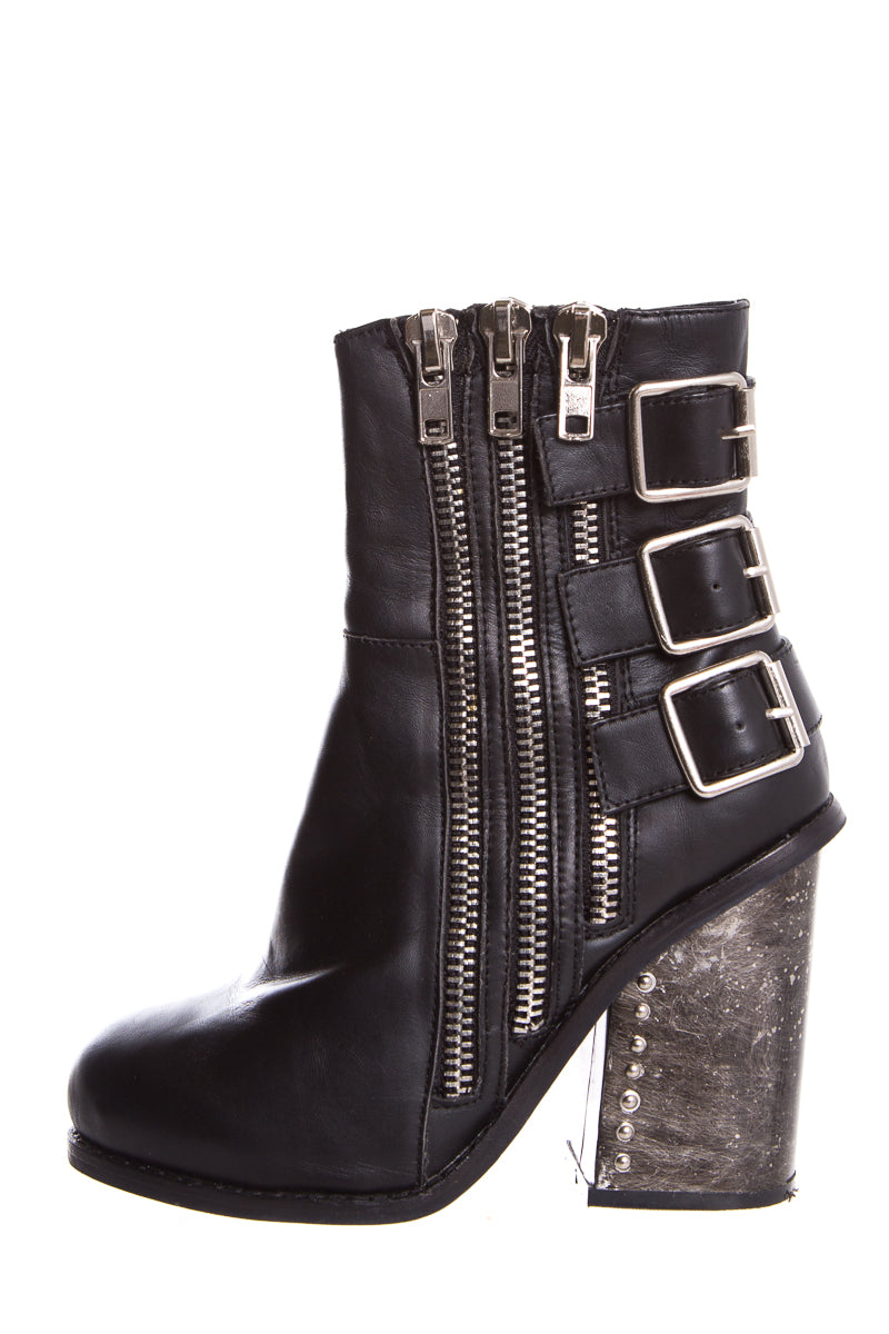 Jeffrey Campbell Black Booties w/ Buckle and Zipper Detail  SZ 6