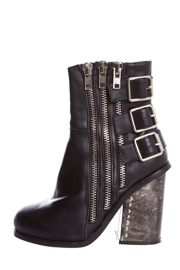 Jeffrey Campbell Black Booties w/ Buckle and Zipper Detail  SZ 6