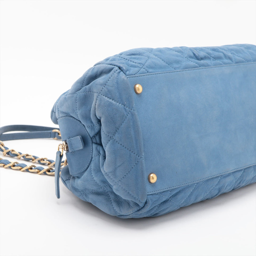Top Quality Chanel Matrasse  Leather Chain Handbag  Blue Gold  15th