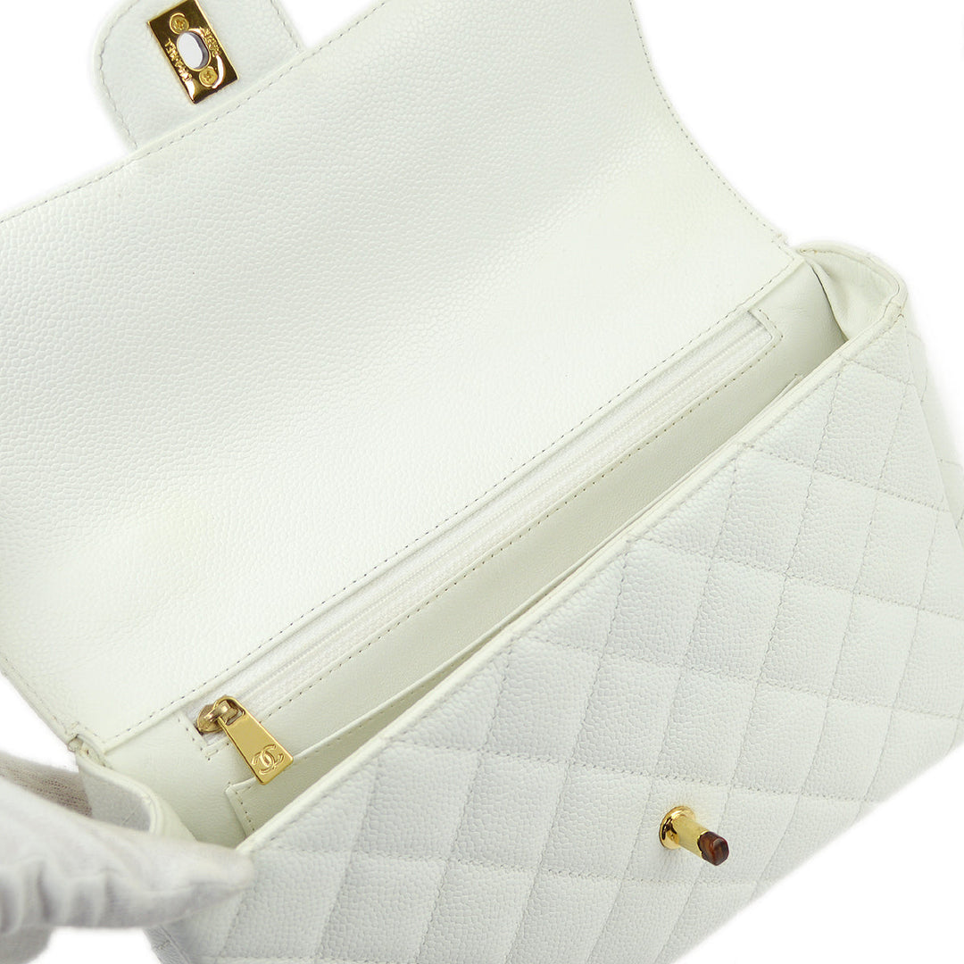 Top Quality Chanel White Caviar Medium Single Flap Shoulder Bag