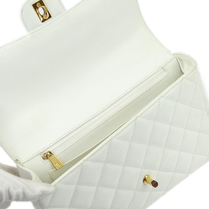 Top Quality Chanel White Caviar Medium Single Flap Shoulder Bag
