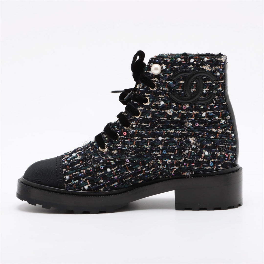 Top Quality Chanel COCOMARK TWIDE SHORT BOOTS 37.5 LADY BLACK X NAIBI G35154 PERLE  LOVE MARKET SHOP