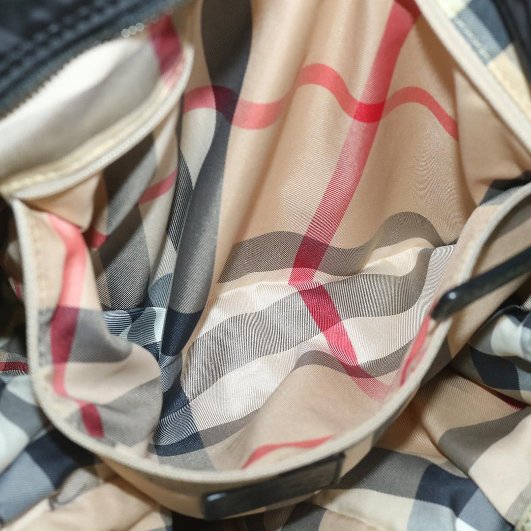 Burberry Tote Bag Nylon Beige Black Auth 55432