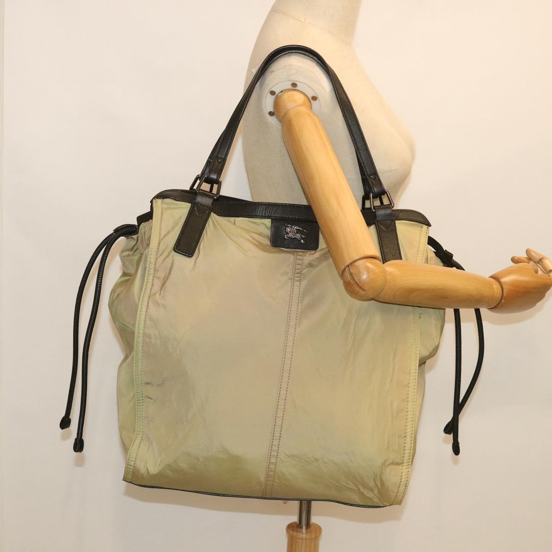Burberry Tote Bag Nylon Beige Black Auth 55432