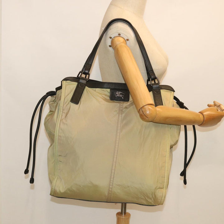 Burberry Tote Bag Nylon Beige Black Auth 55432