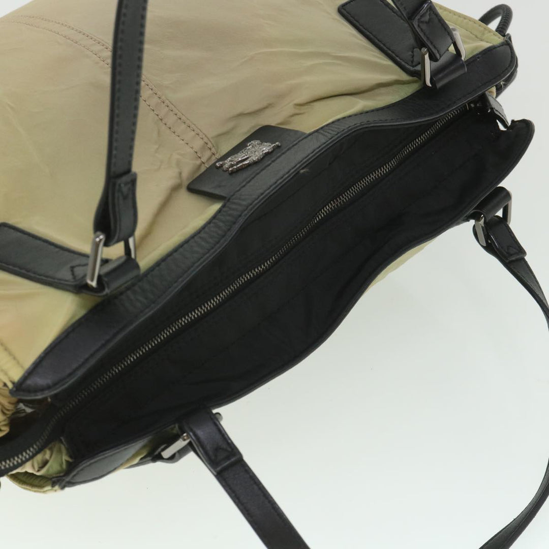Burberry Tote Bag Nylon Beige Black Auth 55432