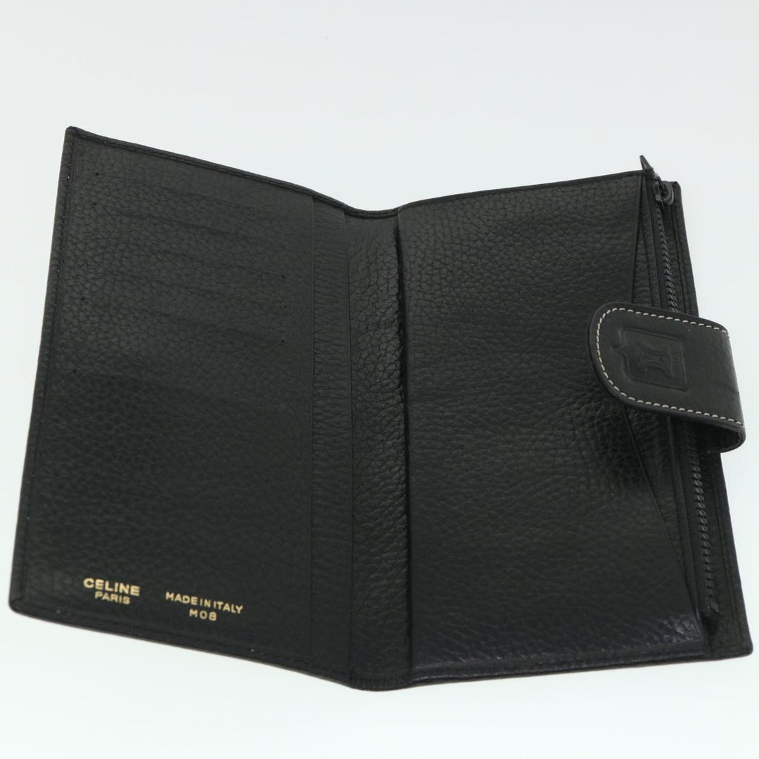 Celine Long Wallet Leather Black  55628