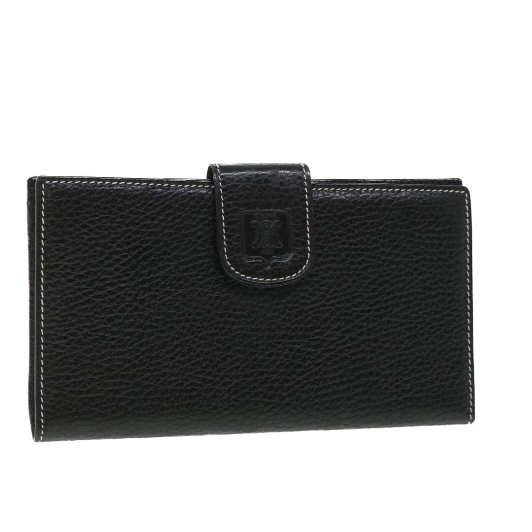 Celine Long Wallet Leather Black  55628