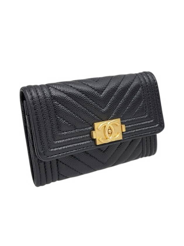 A80603 Black Caviar Skin Boy Chevron Card Business Holder Chanel