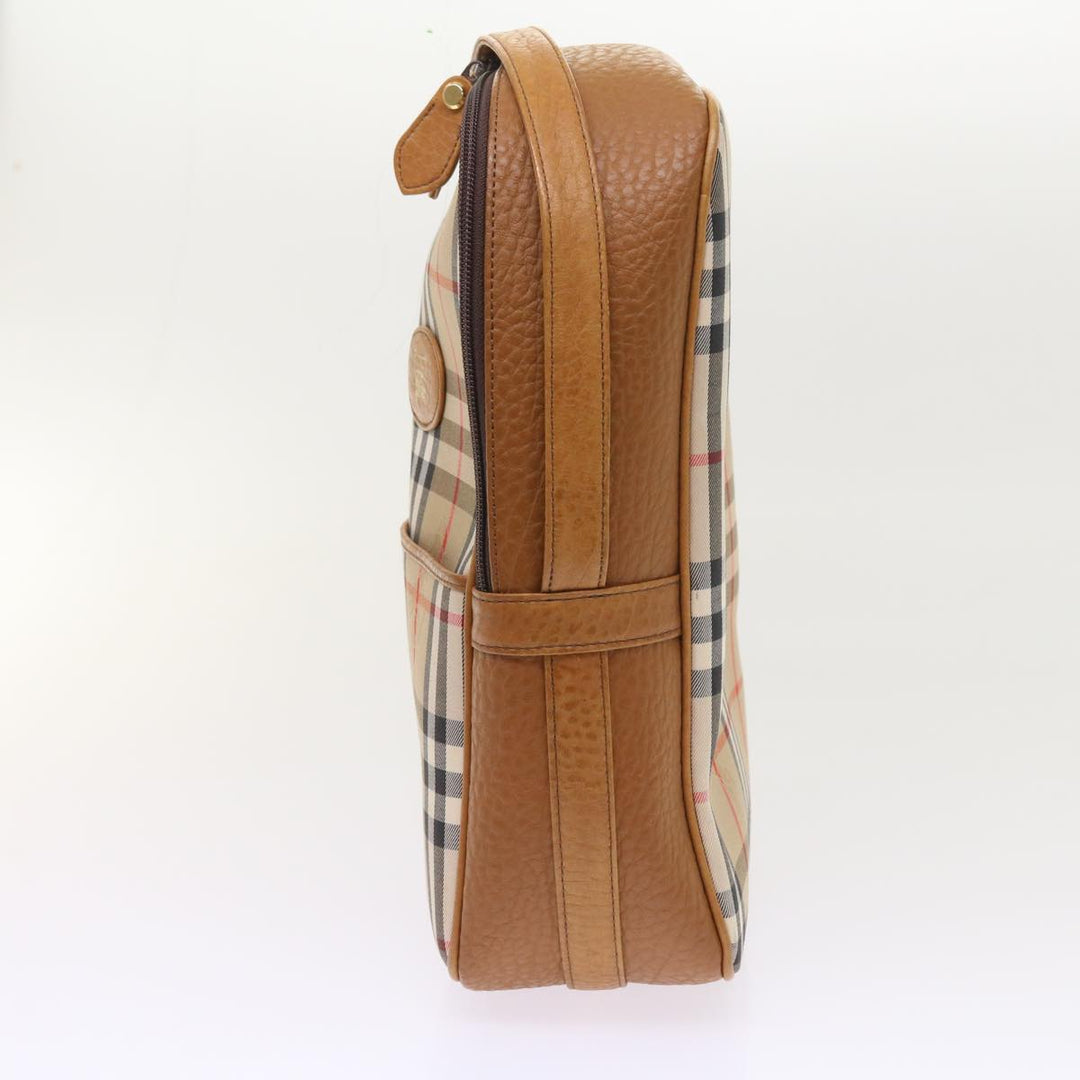 BURBERRYSs Nova Check Hand Bag Nylon Canvas Beige Auth 55746