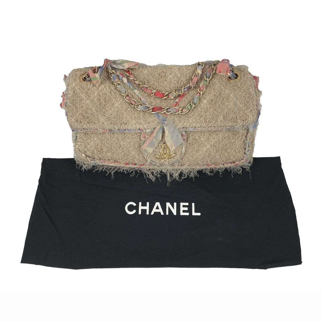 Chanel - Quilted Stitched Tan Raffia / Straw CC Country New Shoulder Bag