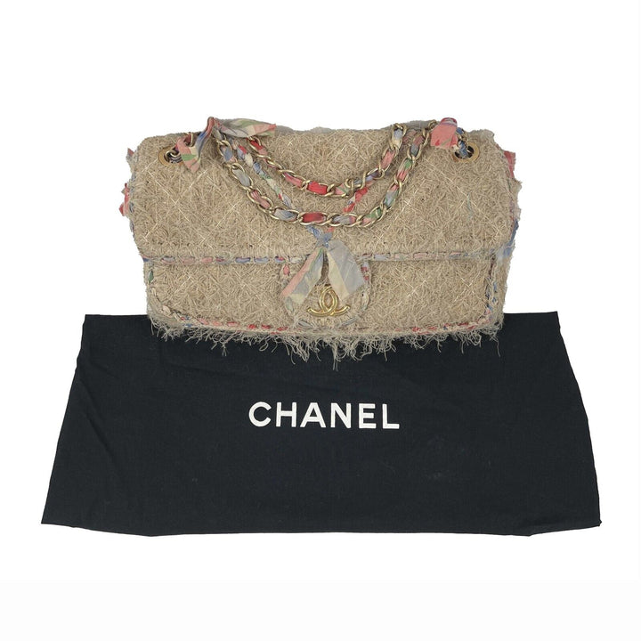 Chanel - Quilted Stitched Tan Raffia / Straw CC Country New Shoulder Bag