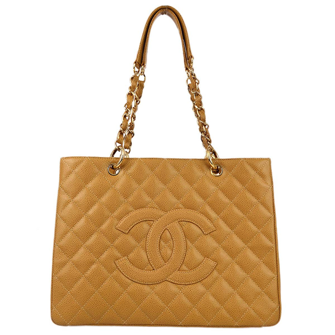 Top Quality Chanel 2003-2004 Beige Caviar Grand Shopping Tote GST Chain Handbag