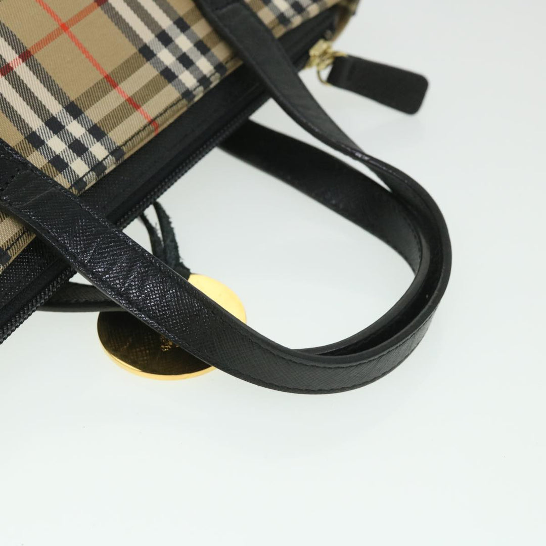 BURBERRY Nova Check Hand Bag Canvas Leather Beige Black Auth 55903