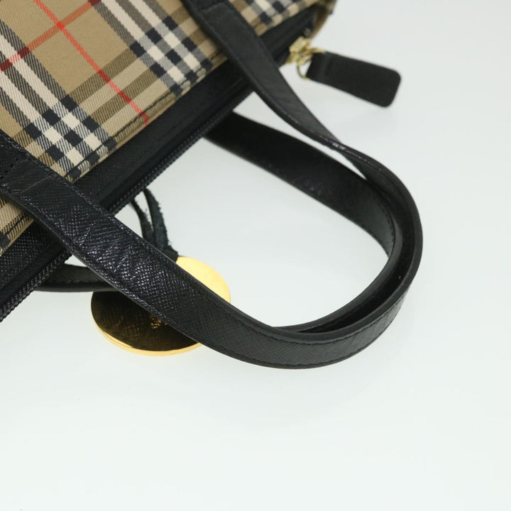 BURBERRY Nova Check Hand Bag Canvas Leather Beige Black Auth 55903