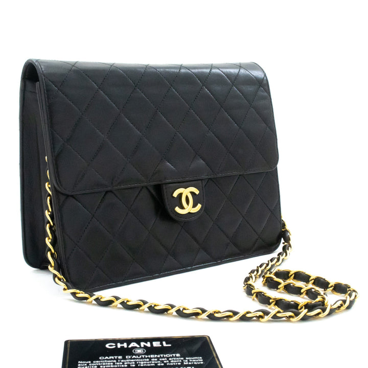 Chanel Small Chain Shoulder Bag Clutch Black Quilted New Lambskin