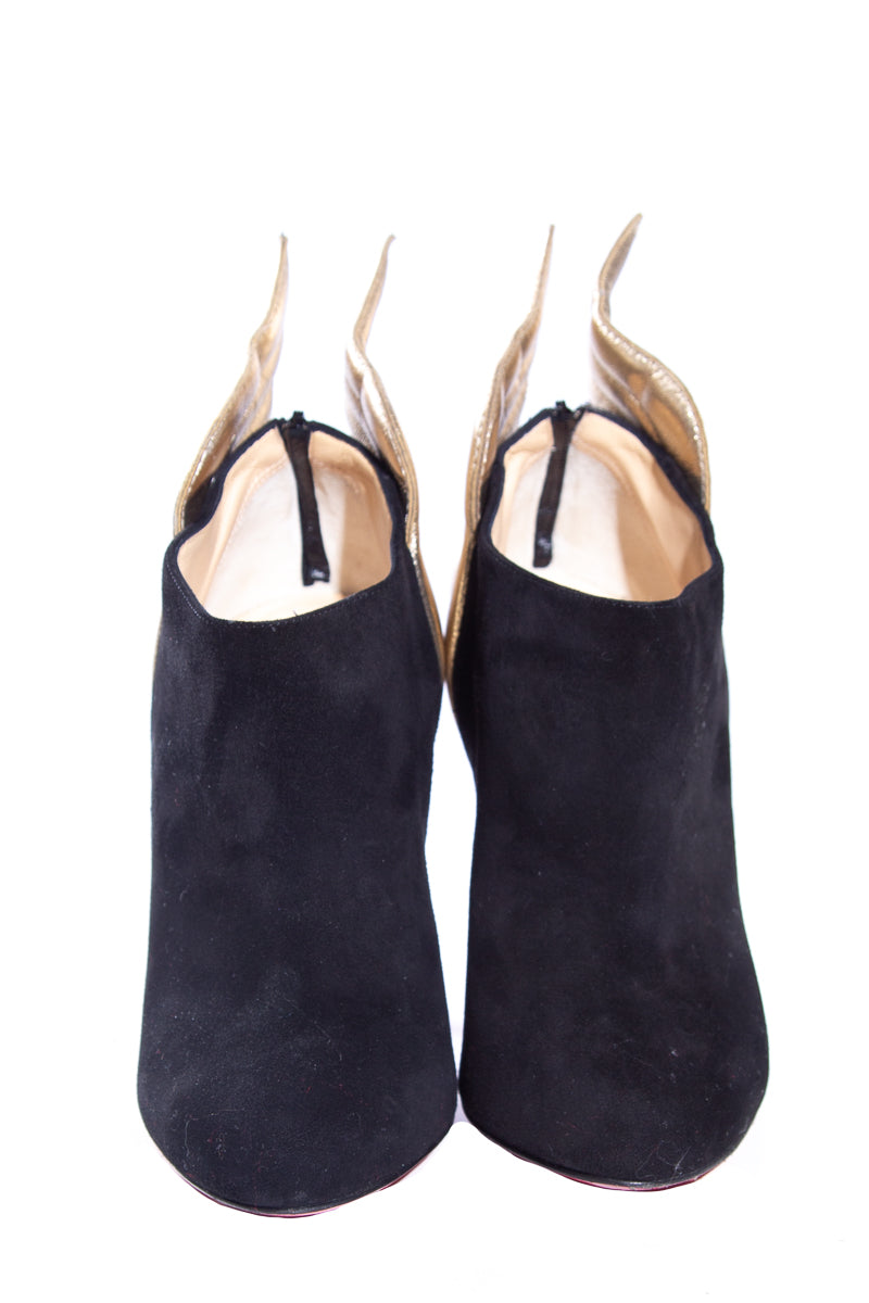 Christian Louboutin Black Suede & Gold Wing Heels SZ 36