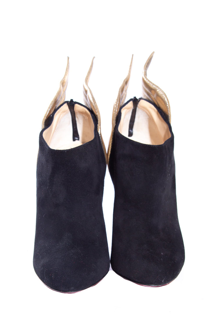 Christian Louboutin Black Suede & Gold Wing Heels SZ 36