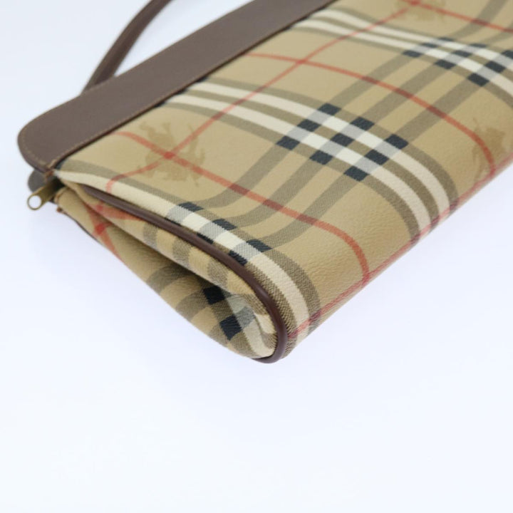 BURBERRYSs Nova Check Shoulder Bag PVC Leather Beige Auth 56202