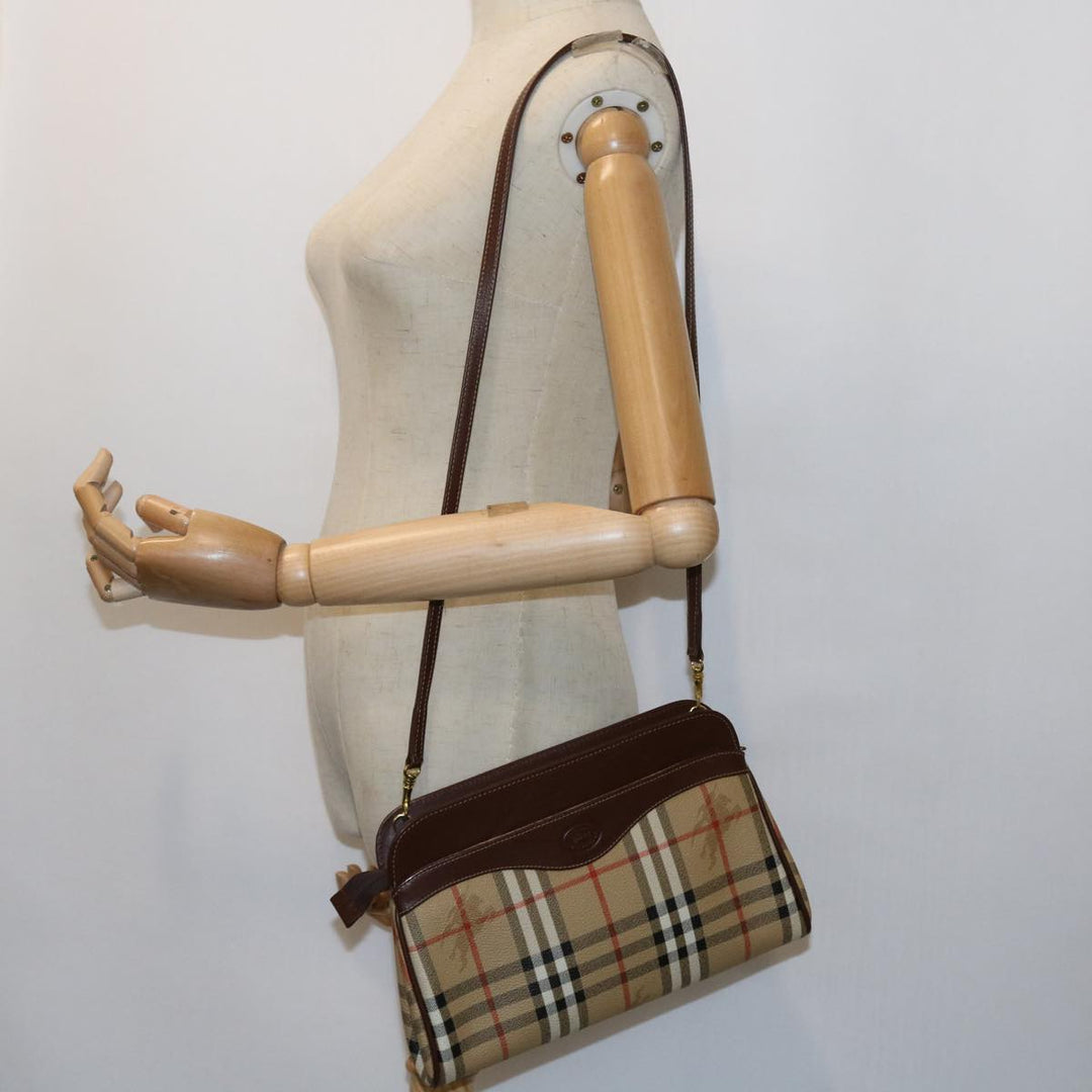 BURBERRYSs Nova Check Shoulder Bag PVC Leather Beige Auth 56202