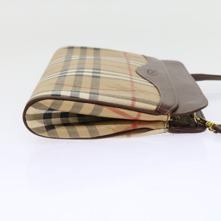 BURBERRYSs Nova Check Shoulder Bag PVC Leather Beige Auth 56202