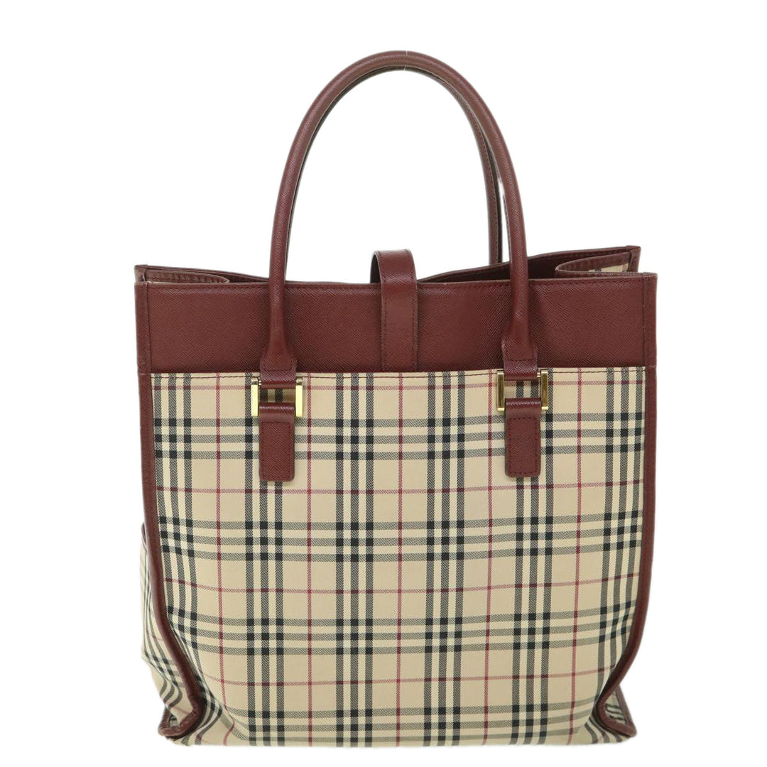 BURBERRY Nova Check Tote Bag Nylon Canvas Beige Auth 56272