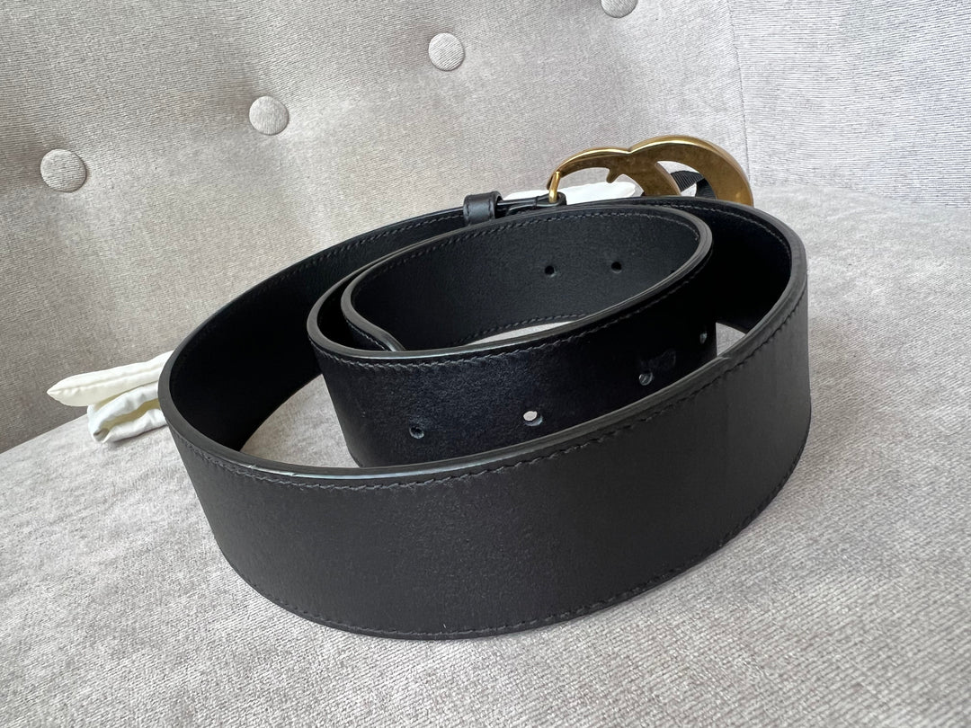 Gucci GG 2015 Re edition Marmont Black Wide Leather Belt with Gold Buckle (RRP £380)