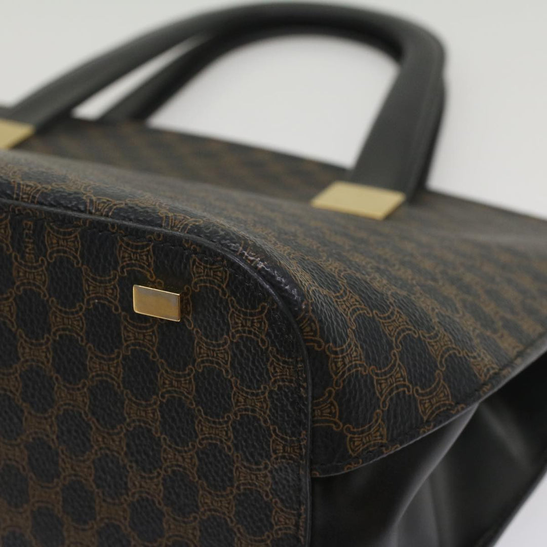 Celine Macadam Canvas Hand Bag PVC Leather Black Brown  56309