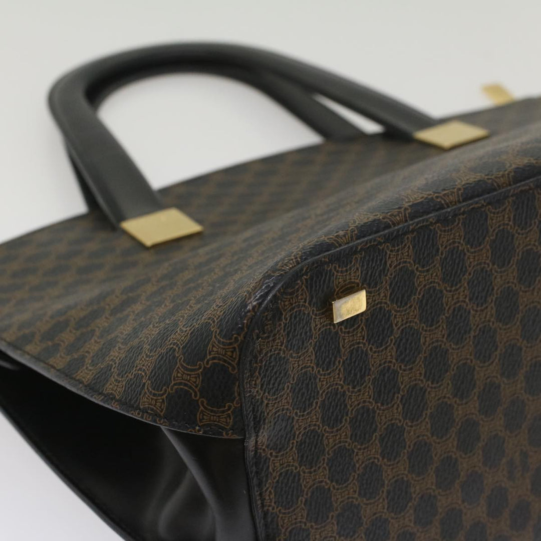 Celine Macadam Canvas Hand Bag PVC Leather Black Brown  56309