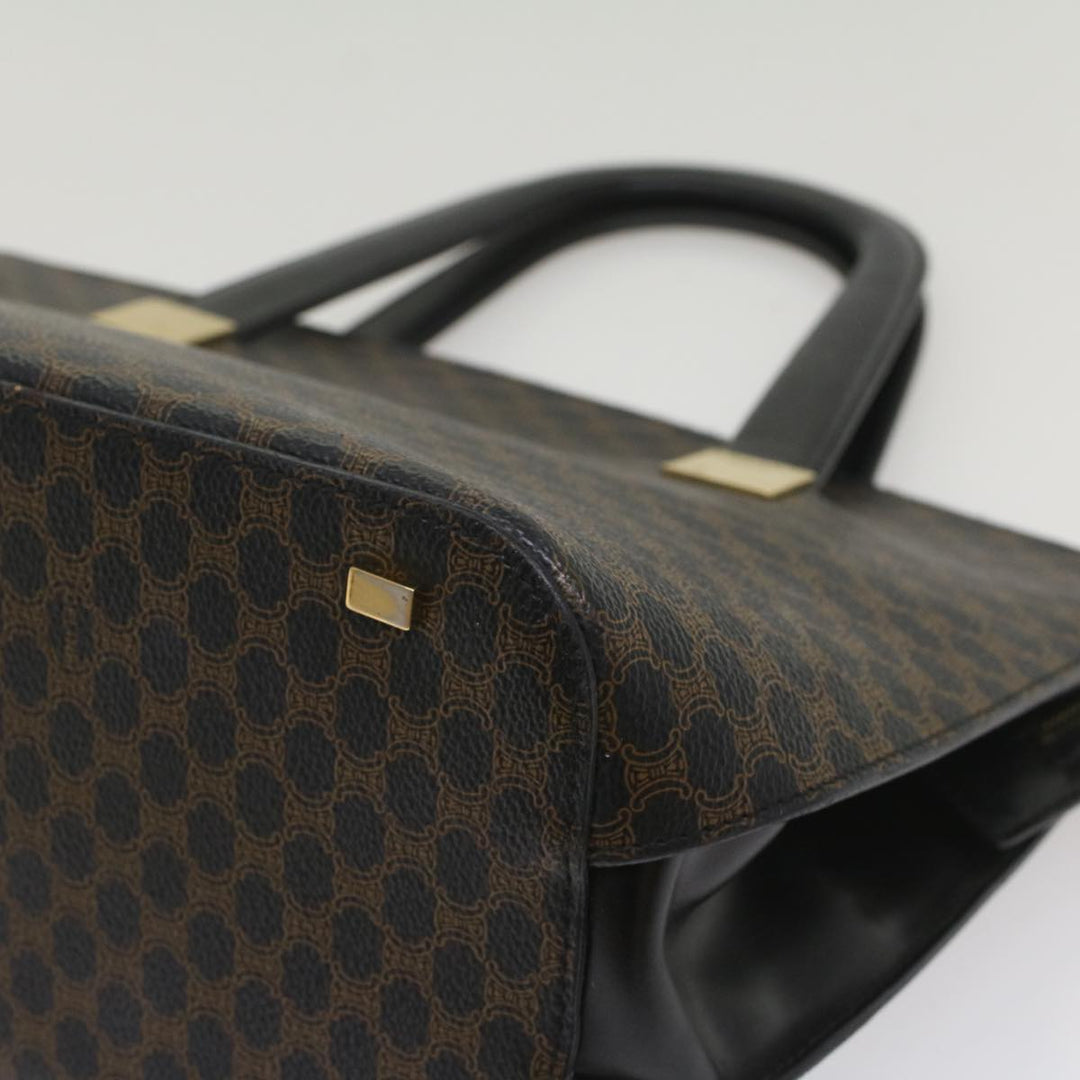 Celine Macadam Canvas Hand Bag PVC Leather Black Brown  56309