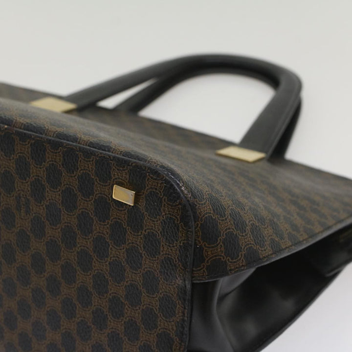 Celine Macadam Canvas Hand Bag PVC Leather Black Brown  56309
