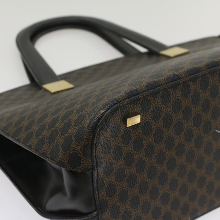 Celine Macadam Canvas Hand Bag PVC Leather Black Brown  56309