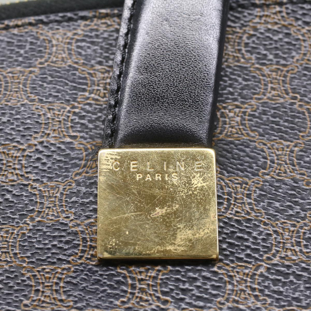 Celine Macadam Canvas Hand Bag PVC Leather Black Brown  56309