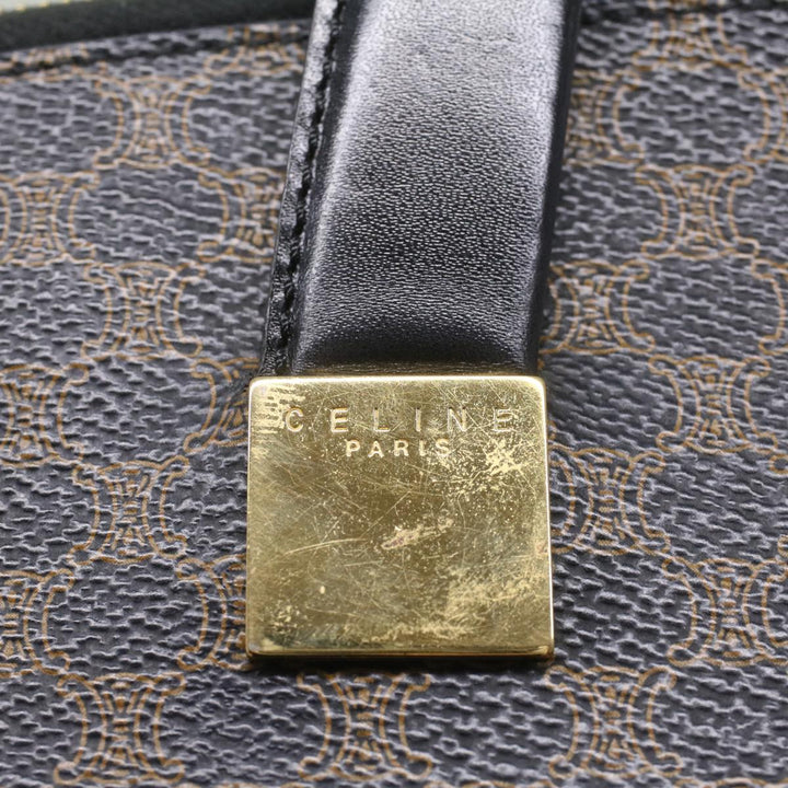 Celine Macadam Canvas Hand Bag PVC Leather Black Brown  56309