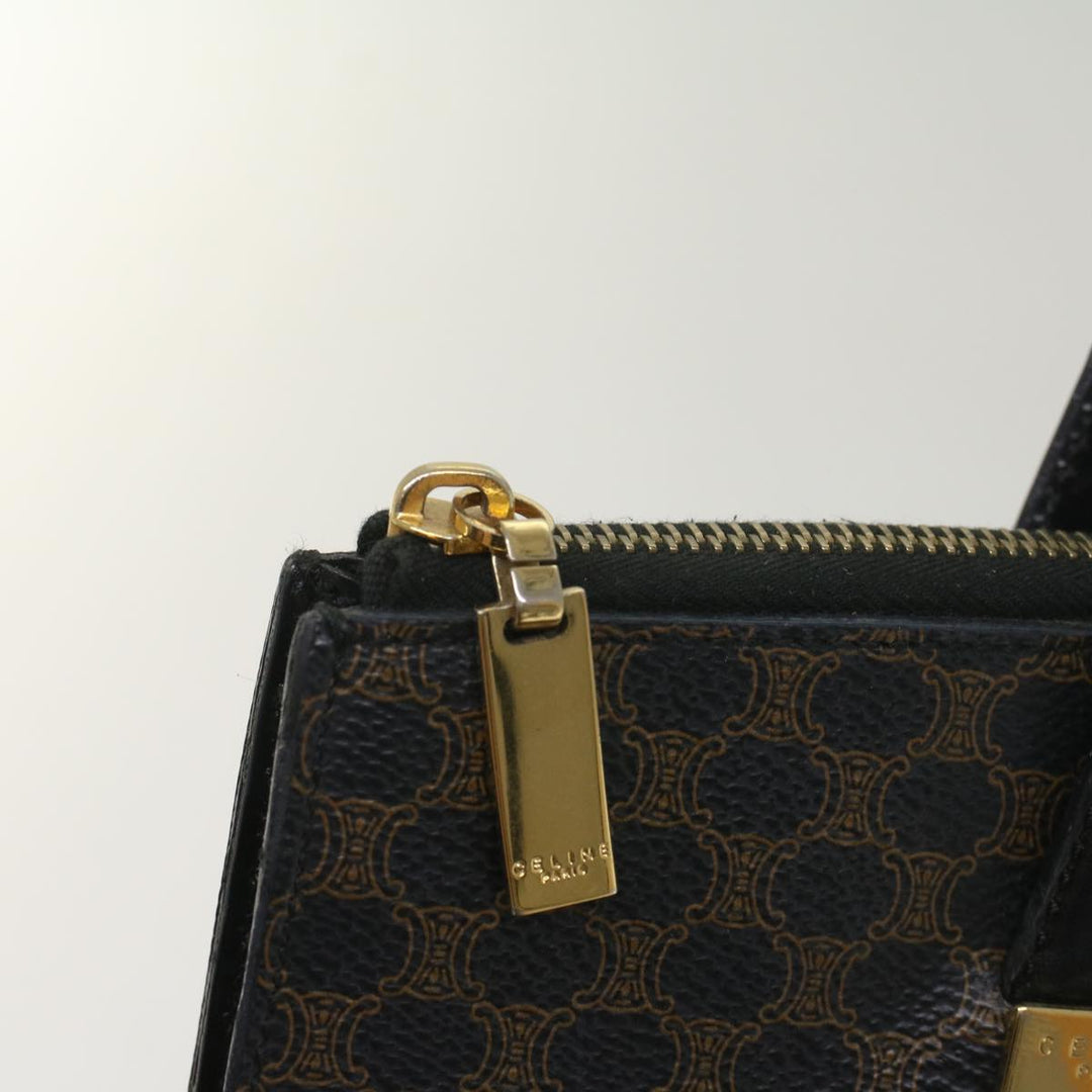 Celine Macadam Canvas Hand Bag PVC Leather Black Brown  56309