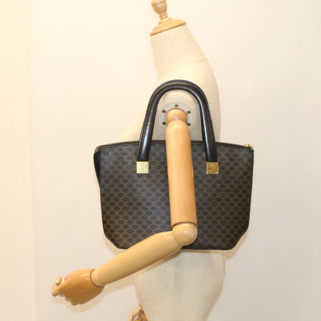 Celine Macadam Canvas Hand Bag PVC Leather Black Brown  56309