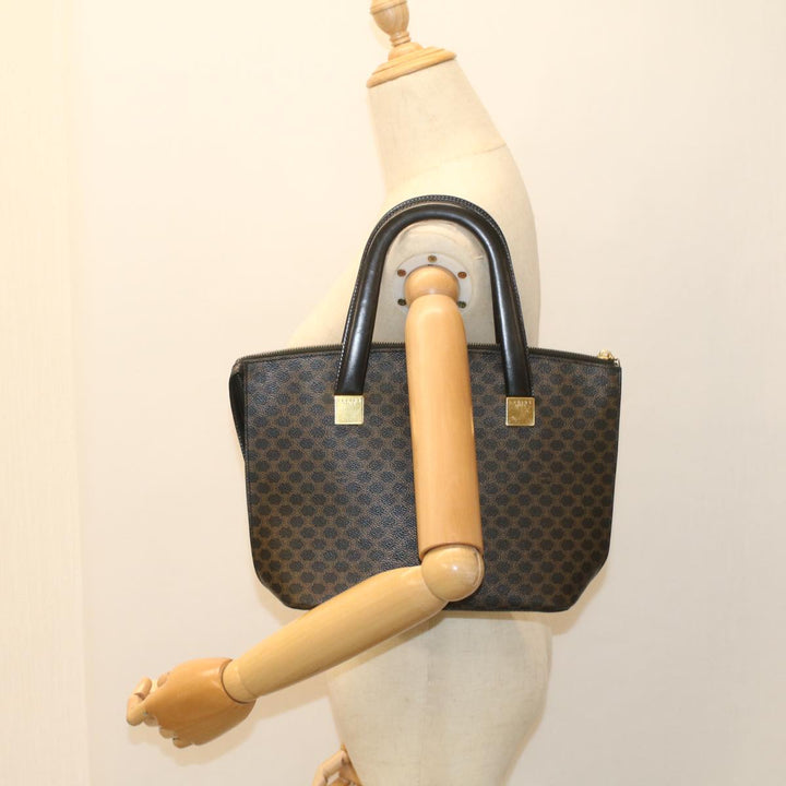 Celine Macadam Canvas Hand Bag PVC Leather Black Brown  56309