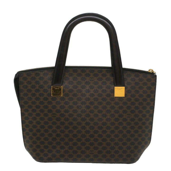 Celine Macadam Canvas Hand Bag PVC Leather Black Brown  56309