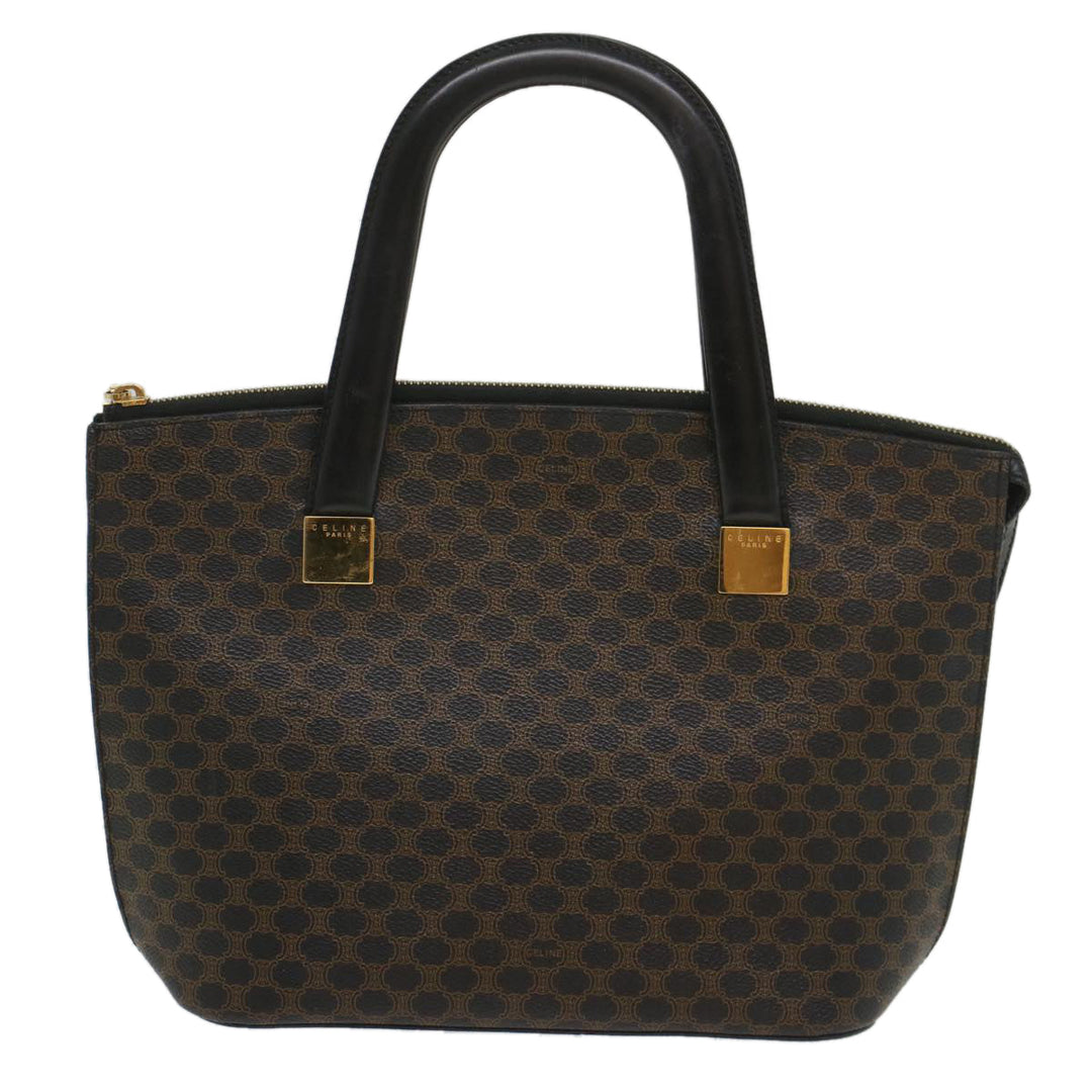 Celine Macadam Canvas Hand Bag PVC Leather Black Brown  56309