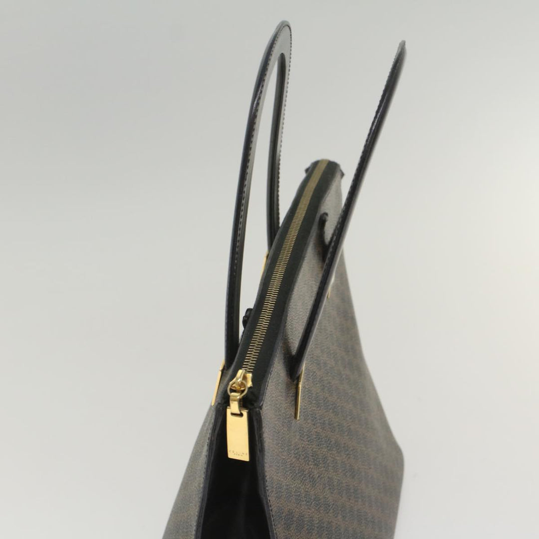 Celine Macadam Canvas Hand Bag PVC Leather Black Brown  56309