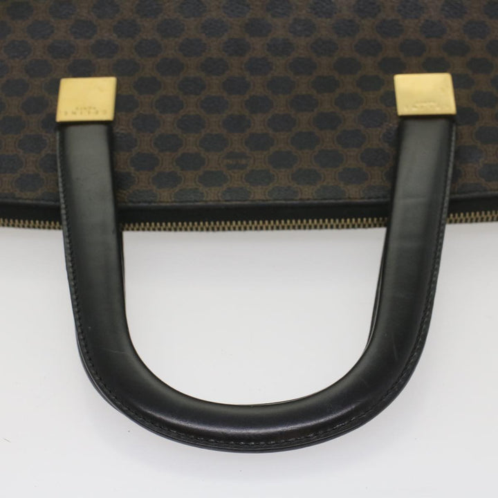 Celine Macadam Canvas Hand Bag PVC Leather Black Brown  56309