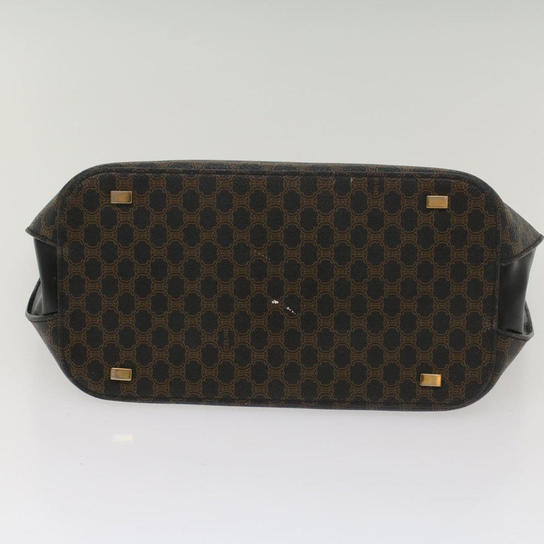 Celine Macadam Canvas Hand Bag PVC Leather Black Brown  56309