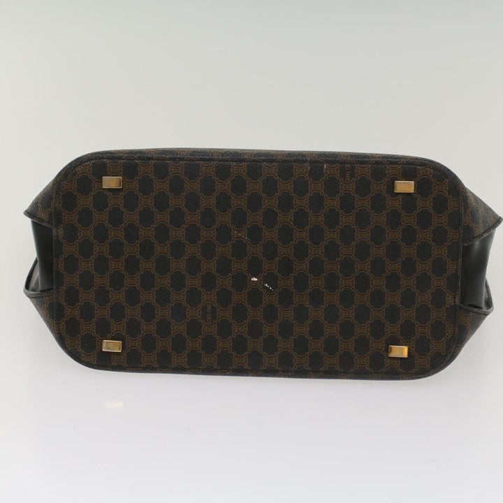 Celine Macadam Canvas Hand Bag PVC Leather Black Brown  56309
