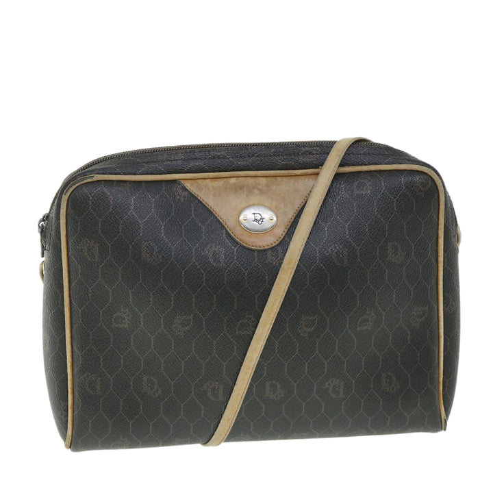 CHRISTIAN Top quality Dior Honeycomb Canvas Shoulder Bag PVC Leather Black Auth 56325