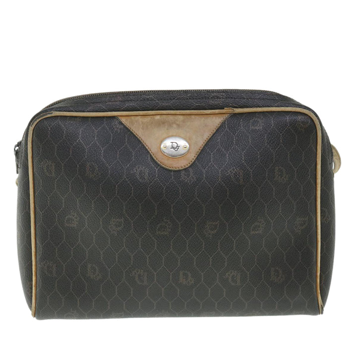 CHRISTIAN Top quality Dior Honeycomb Canvas Shoulder Bag PVC Leather Black Auth 56325