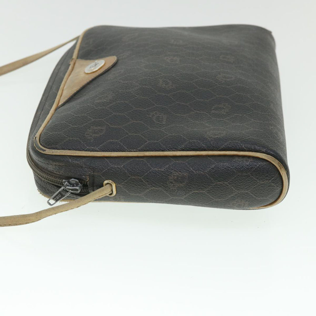 CHRISTIAN Top quality Dior Honeycomb Canvas Shoulder Bag PVC Leather Black Auth 56325