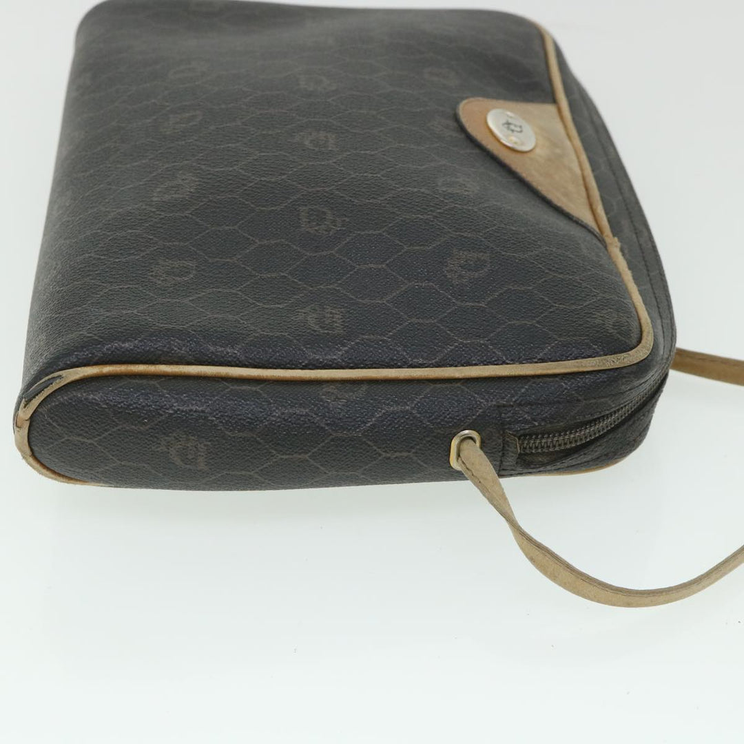 CHRISTIAN Top quality Dior Honeycomb Canvas Shoulder Bag PVC Leather Black Auth 56325