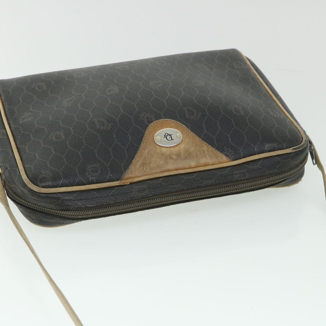 CHRISTIAN Top quality Dior Honeycomb Canvas Shoulder Bag PVC Leather Black Auth 56325