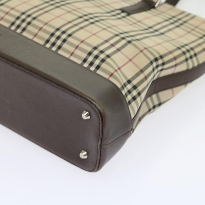 Burberry Nova Check Tote Bag Nylon Canvas Beige Auth 56398