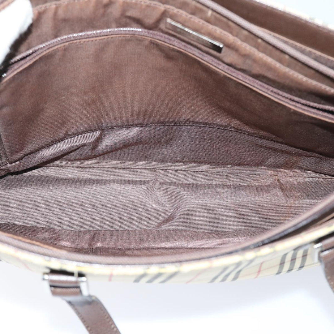 Burberry Nova Check Tote Bag Nylon Canvas Beige Auth 56398